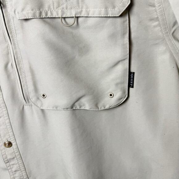 Quest Vented Back Long Sleeve Fishing Button Up Shirt Nylon Zip Tan Men’s XL - Picture 5 of 12